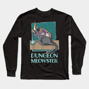 Dungeon Meowster D20 Gray Abby Cat Abletop RPG Gamer Long Sleeve T-Shirt